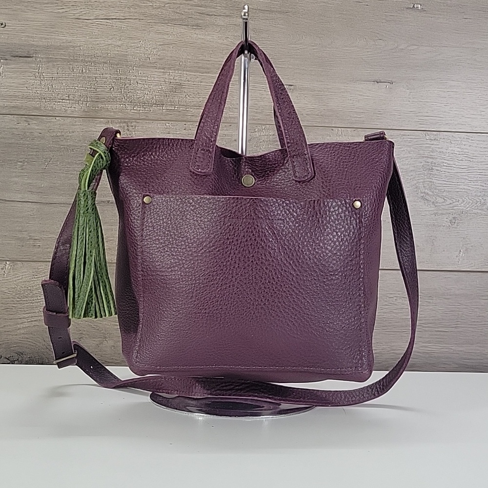 Portland Leather Plum mini cb Tote Bag with Avocado Tassel